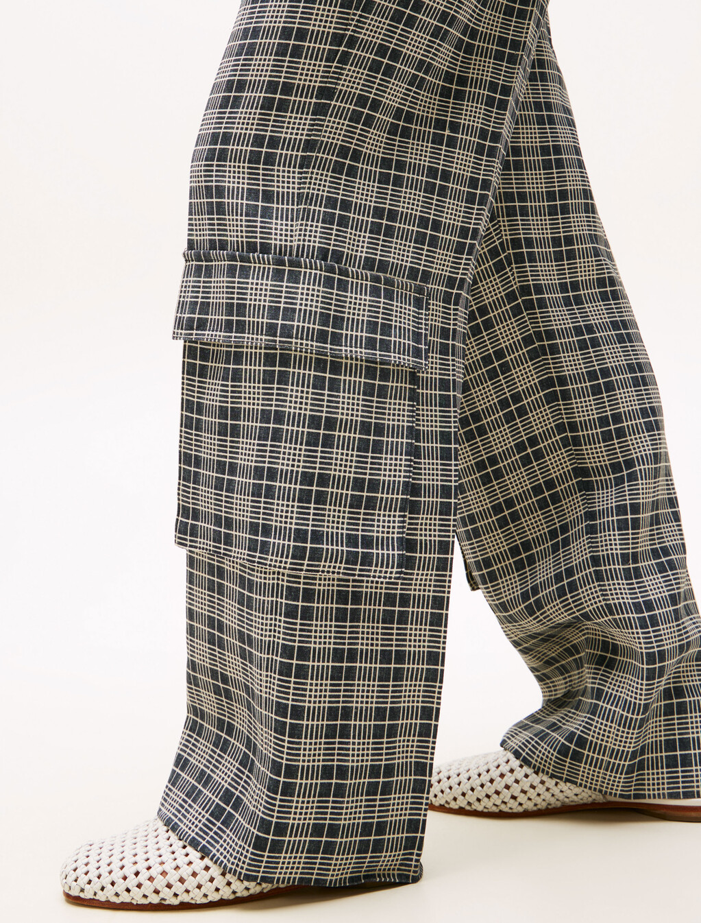 The Runway Collection Oversized Tailored Cargo Trousers, Navy Cream Check, hi-res