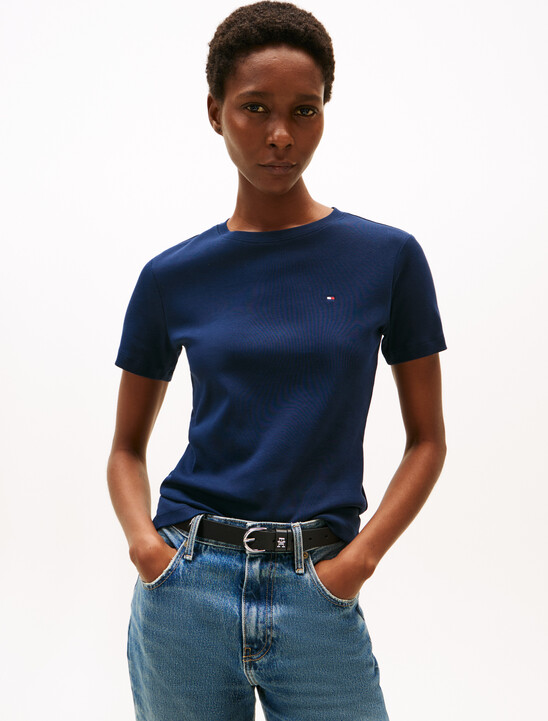 Flag Embroidery Ribbed Slim T-Shirt