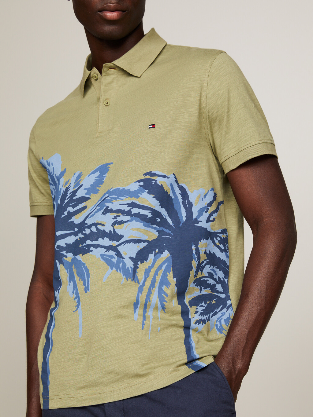 Palm Print Regular Fit Polo, Faded Olive, hi-res