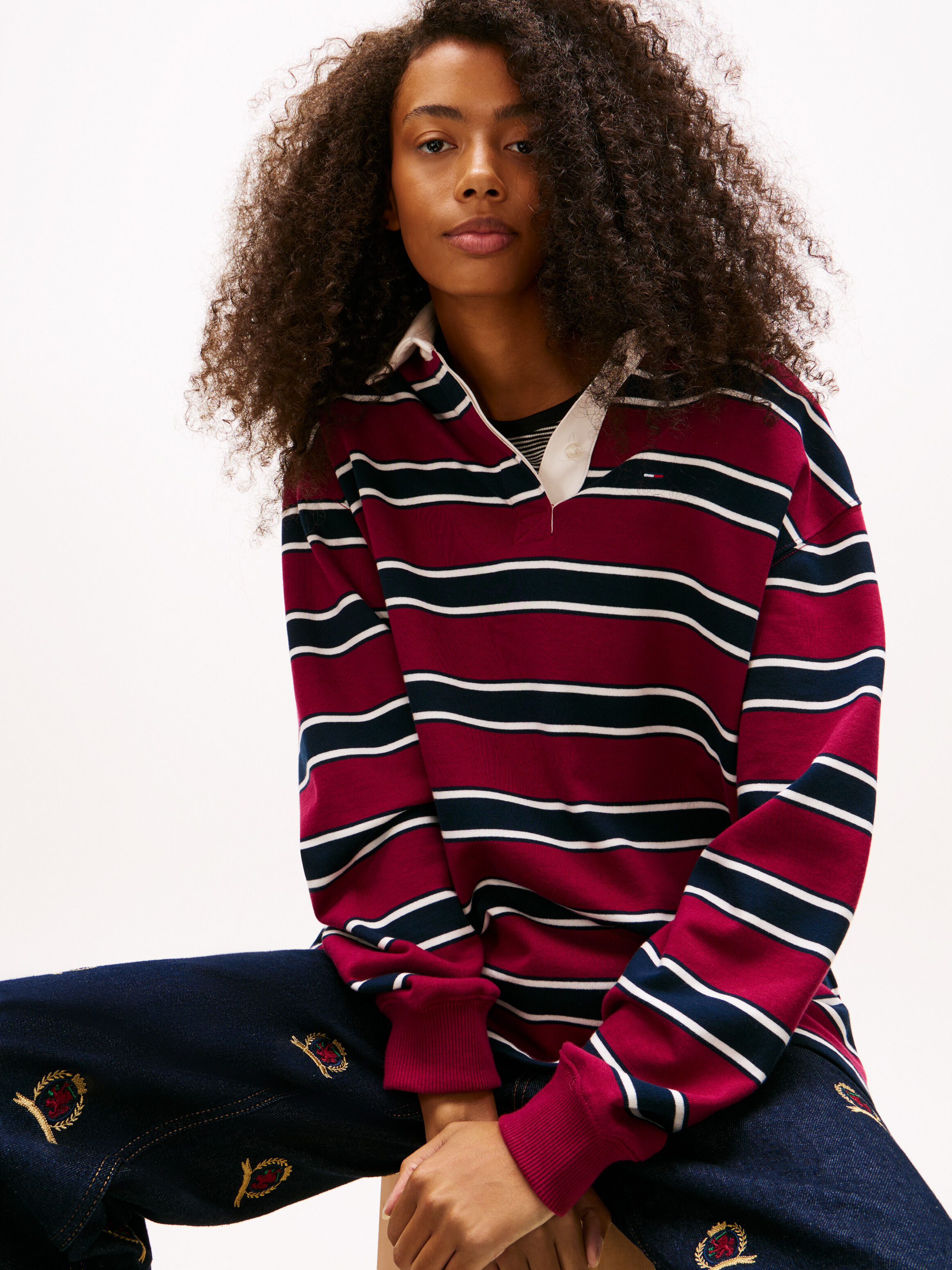 Relaxed Stripe Rugby Shirt | red | Tommy Hilfiger Singapore
