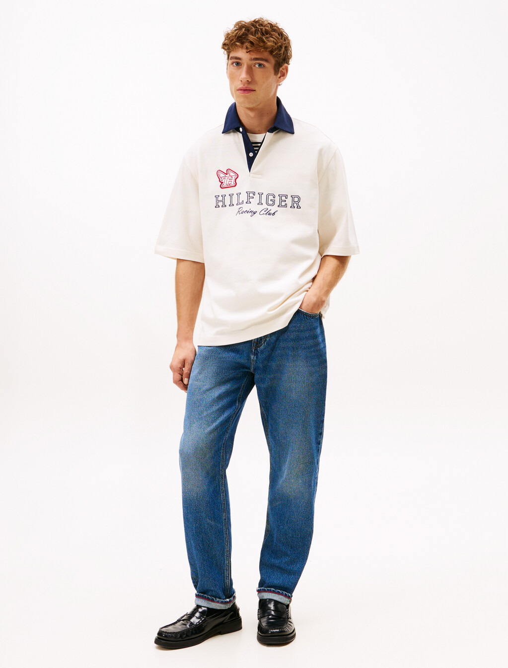 Relaxed Logo Embroidery Rugby Polo Shirt, Ivory Petal, hi-res