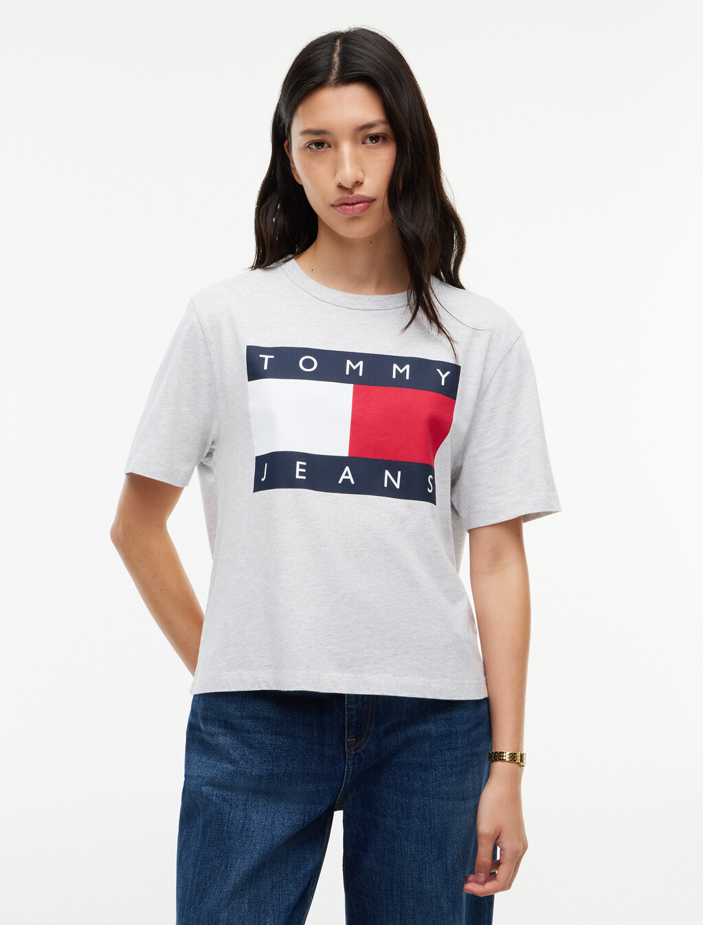 Flag Badge Boxy Jersey T-Shirt, Ice Grey Heather, hi-res
