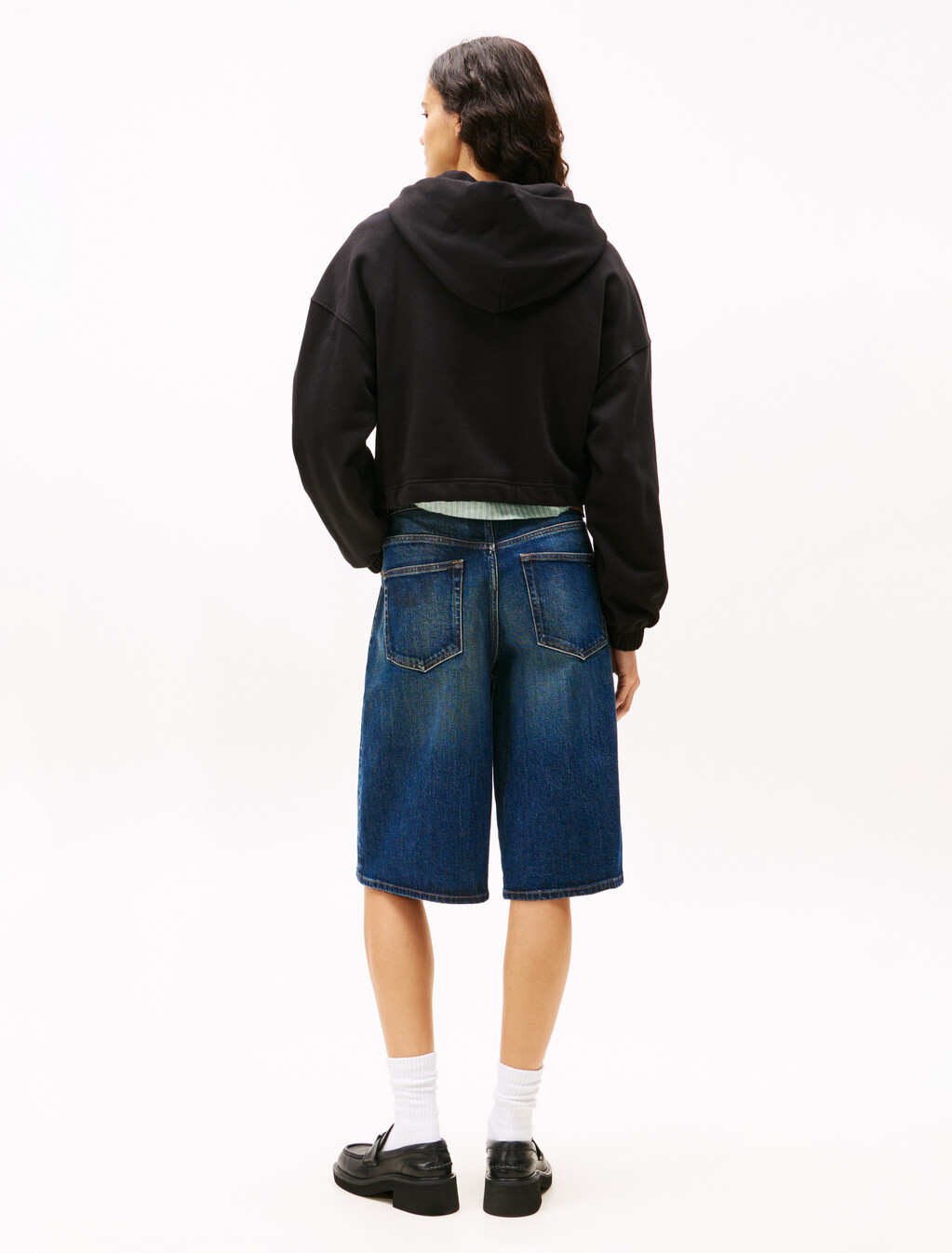 Cropped Rhinestone Logo Hoodie, Black, hi-res