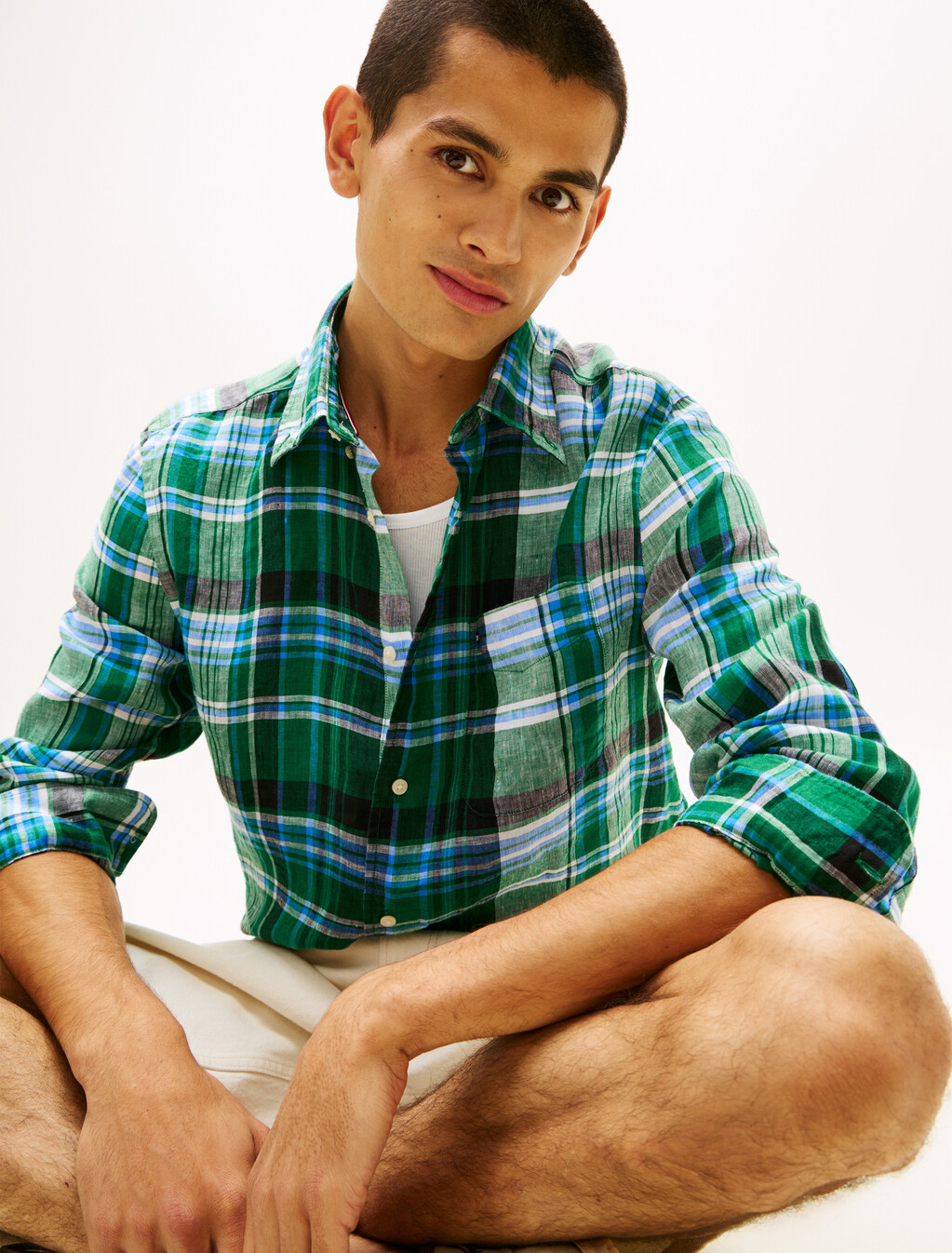 Regular Fit Madras Check Pure Linen Shirt, Nouveau Green / Check, hi-res