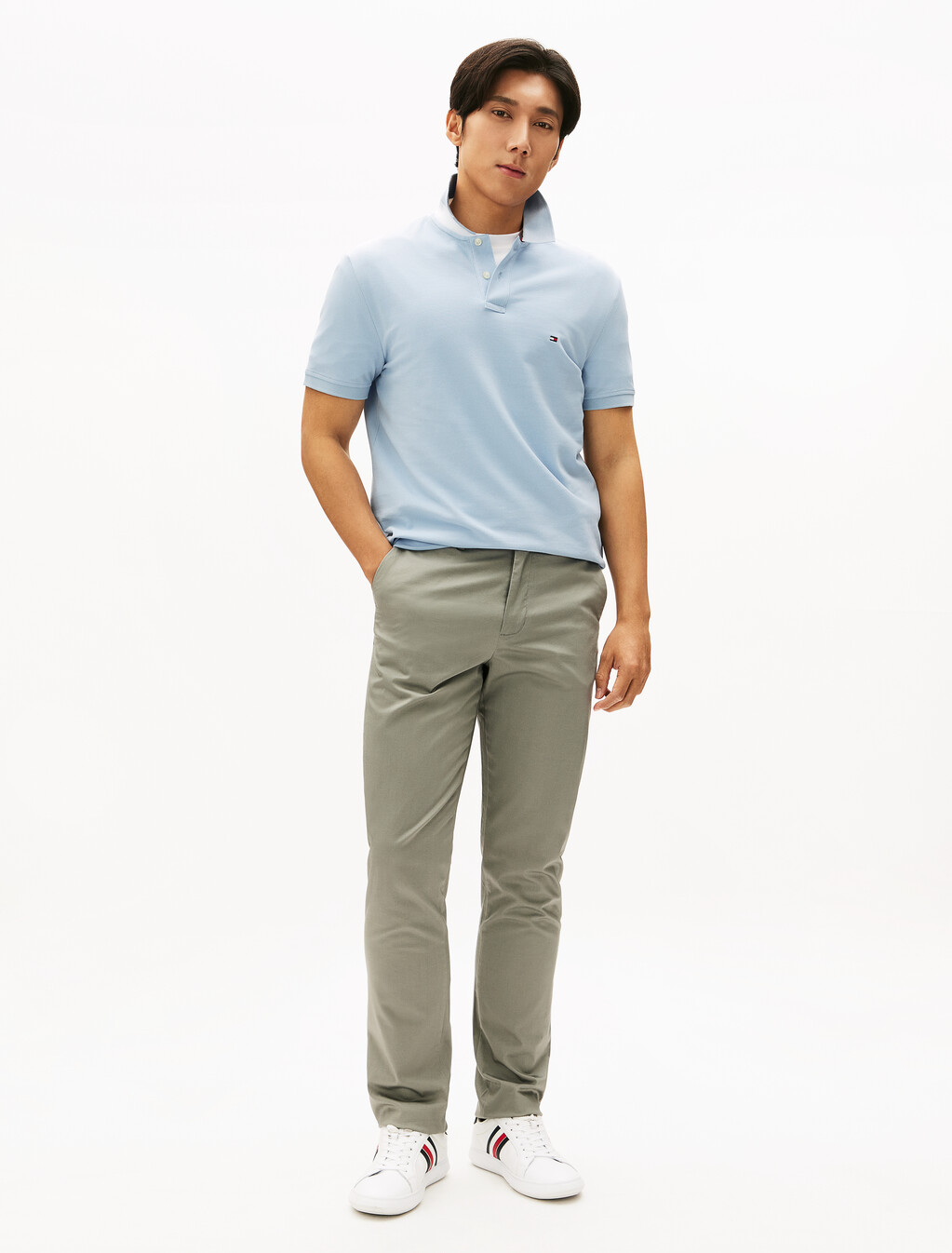 Color Block Undercollar Polo, Breezy Blue, hi-res