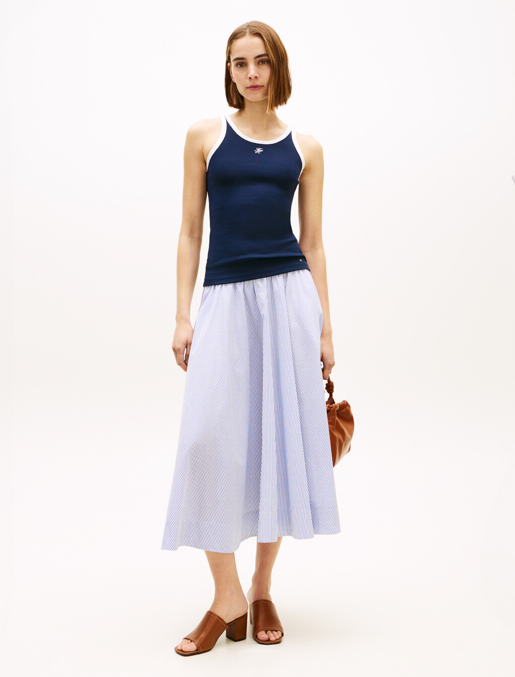 Logo Waistband Midi A-Line Skirt, Misty Lazuli Blue Stripe, hi-res