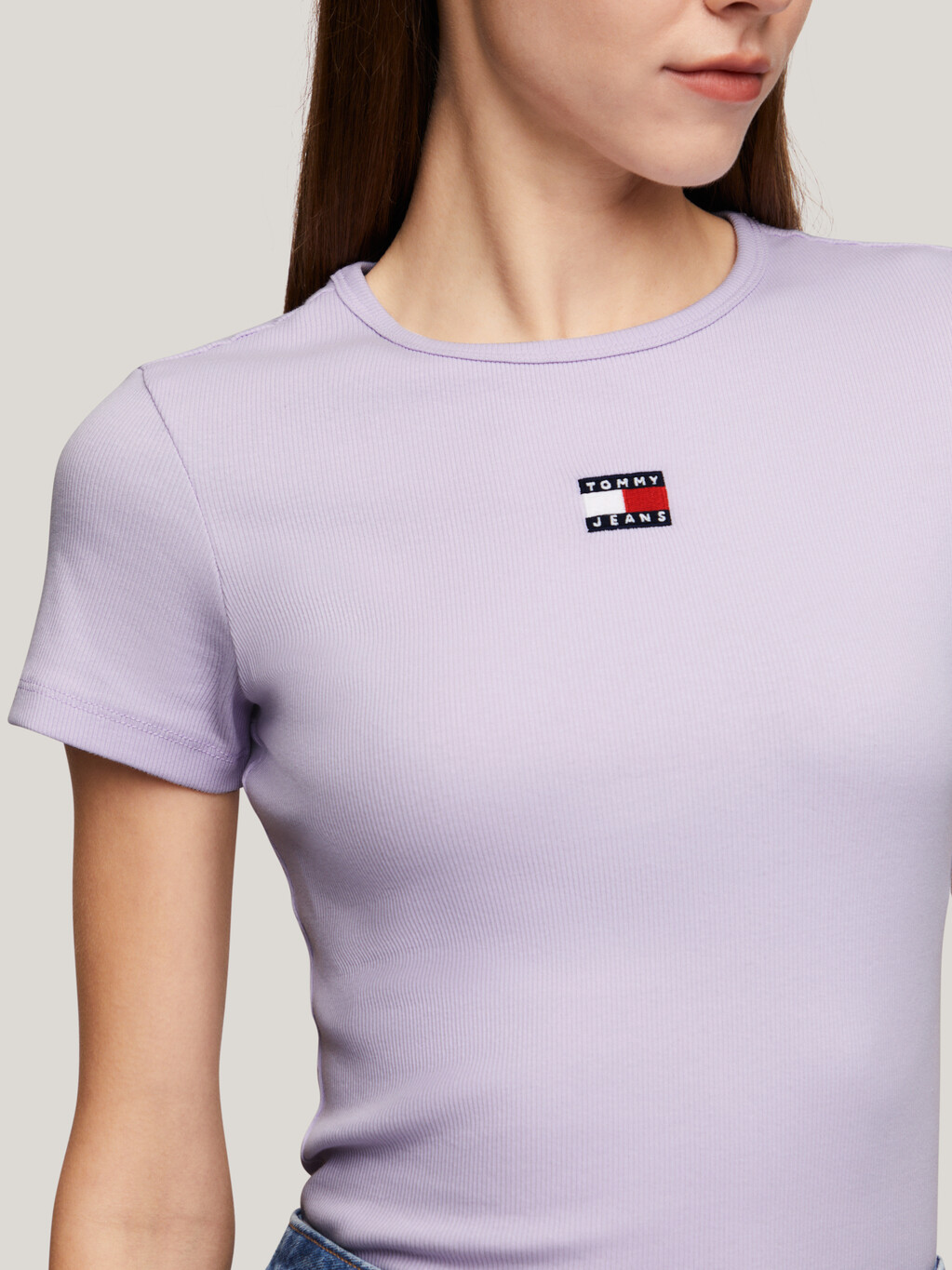Slim Badge Ribbed T-Shirt, Lavender Flower, hi-res