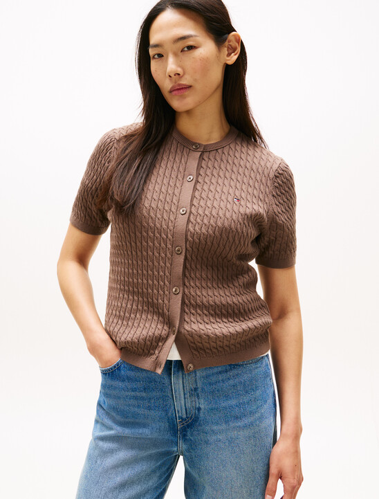 Cable Knit Round Neck Cardigan