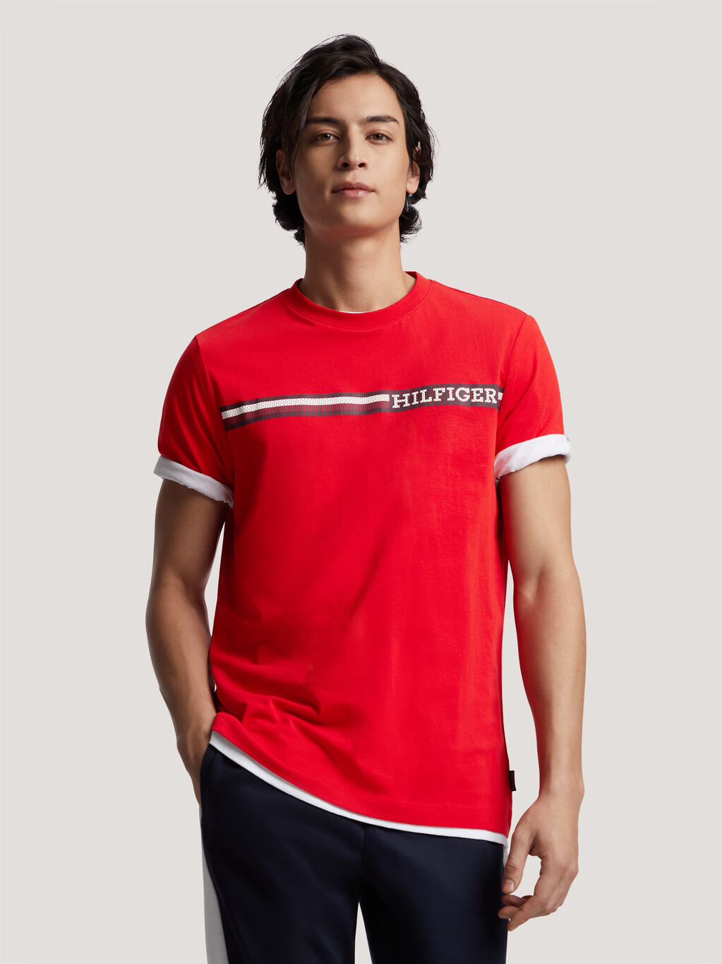 Hilfiger Monotype Signature Tape Jersey T-Shirt, Fierce Red, hi-res