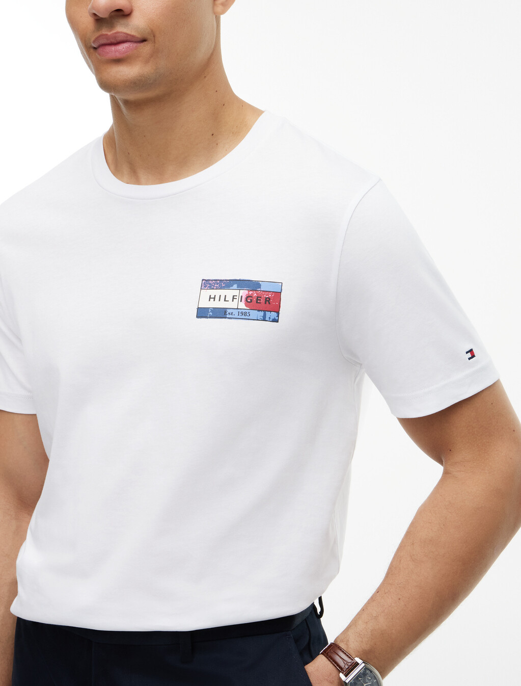Back Flag Graphic Crew Neck T-Shirt, White, hi-res