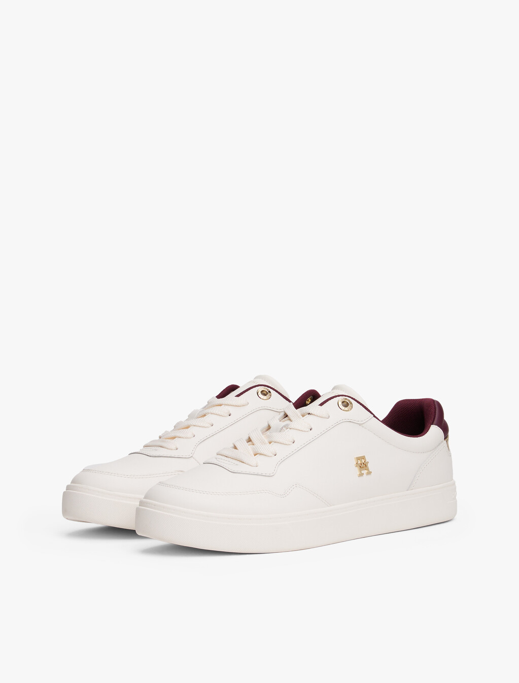 Leather TH Monogram Plaque Court Trainers, Ancient White, hi-res