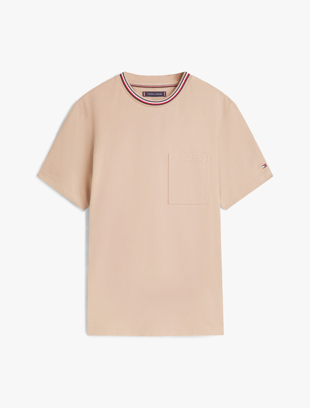 Stripe Trim Cotton Pique Pocket T-Shirt, Coastal Taupe, hi-res