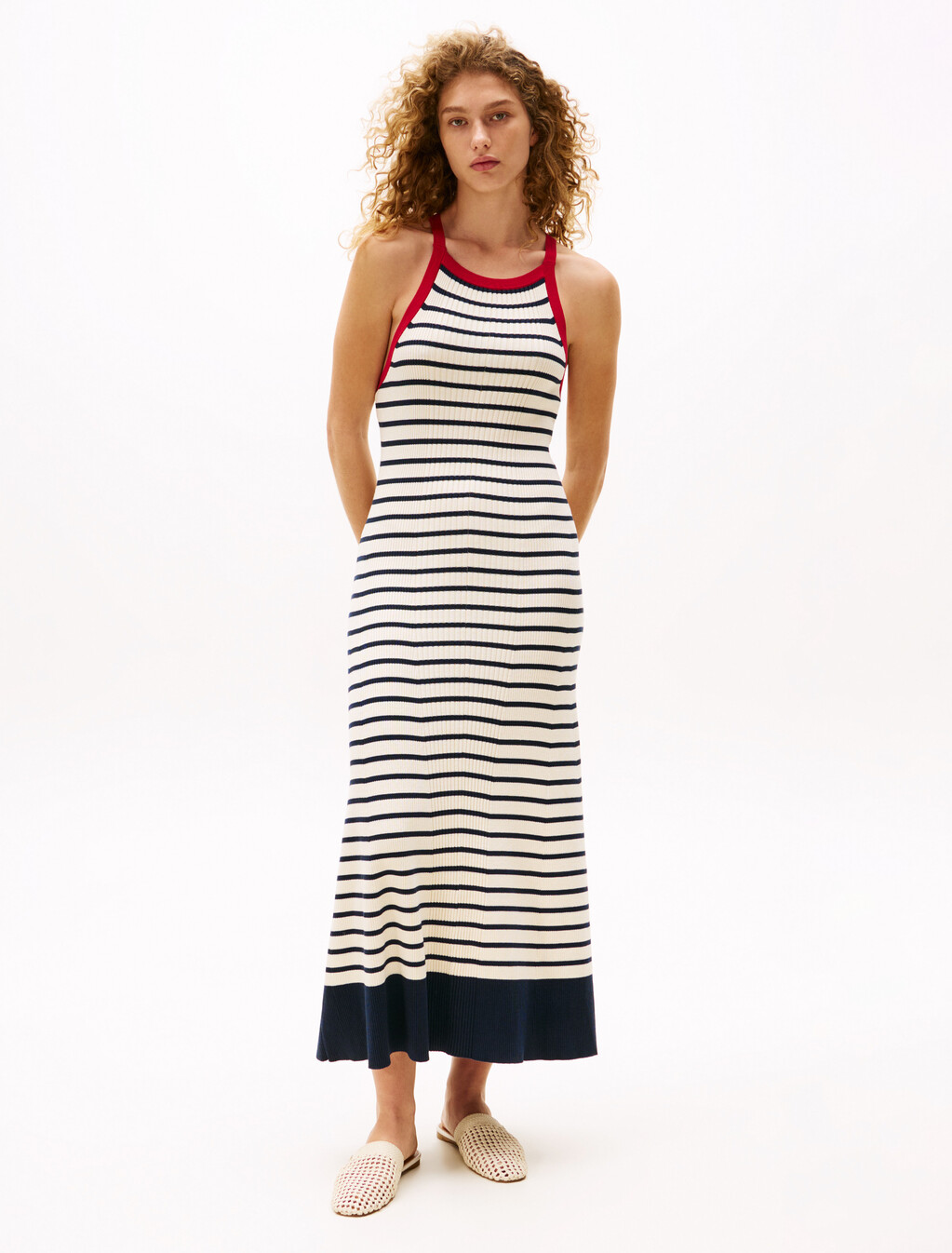 The Sofia Capsule Knit Stripe Maxi Dress, Dark Night Navy Stripe, hi-res