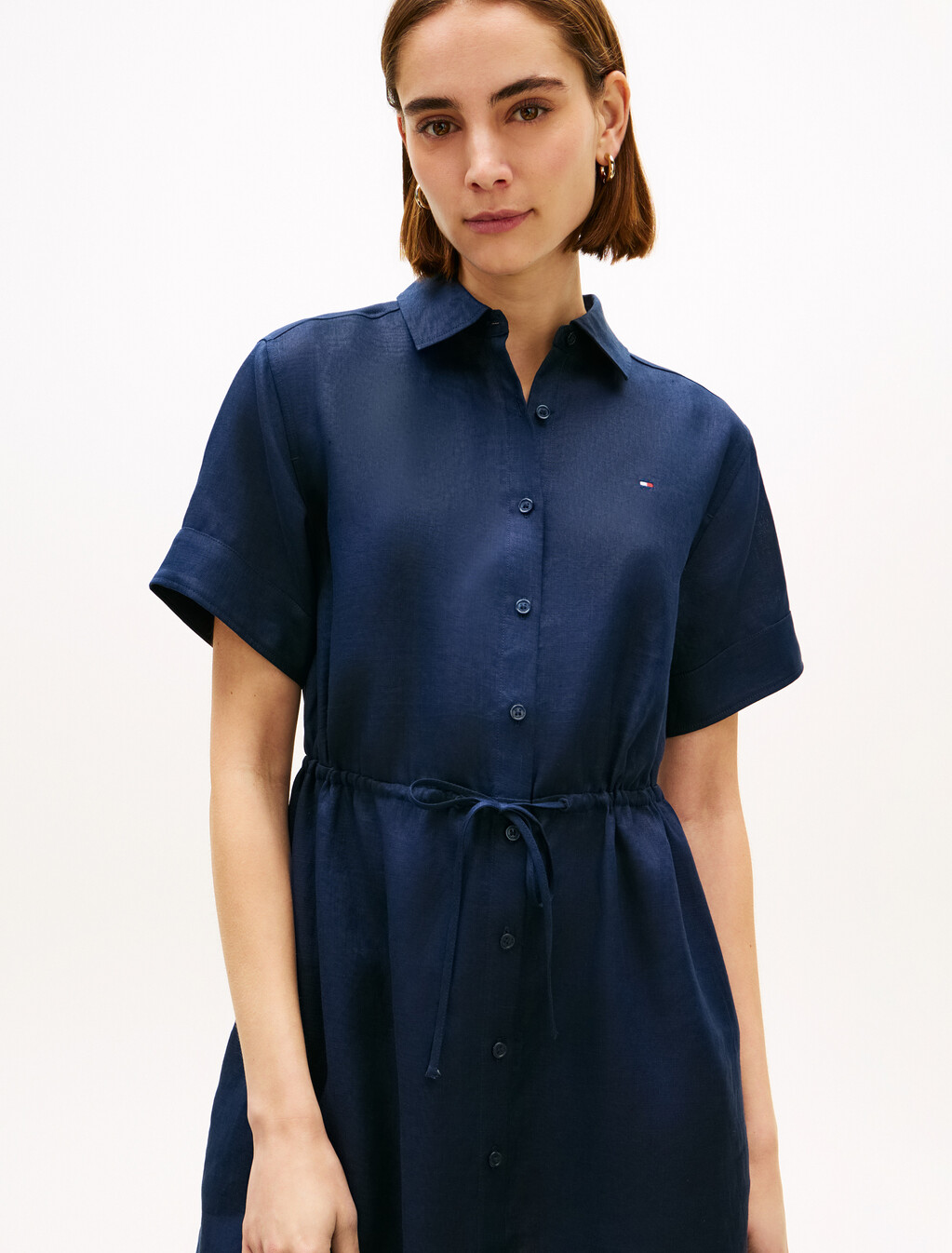 Asia Fit Linen Midi Shirt Dress, Dark Night Navy, hi-res