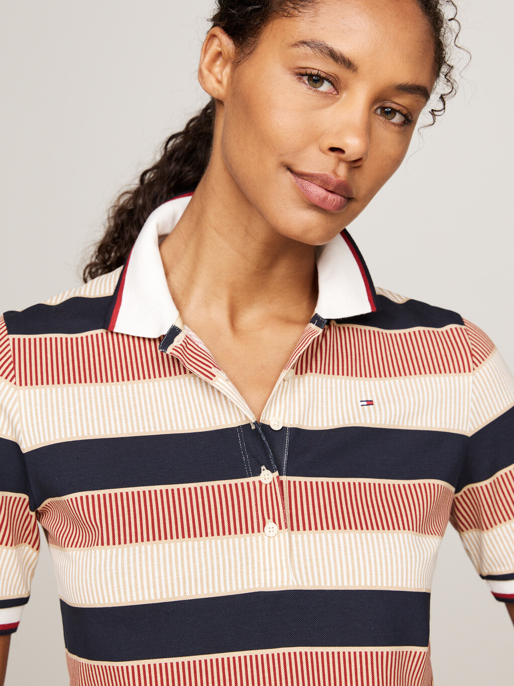 Regular Global Stripe Print Polo Shirt, Ladder Global Stp/ Country Ivory, hi-res