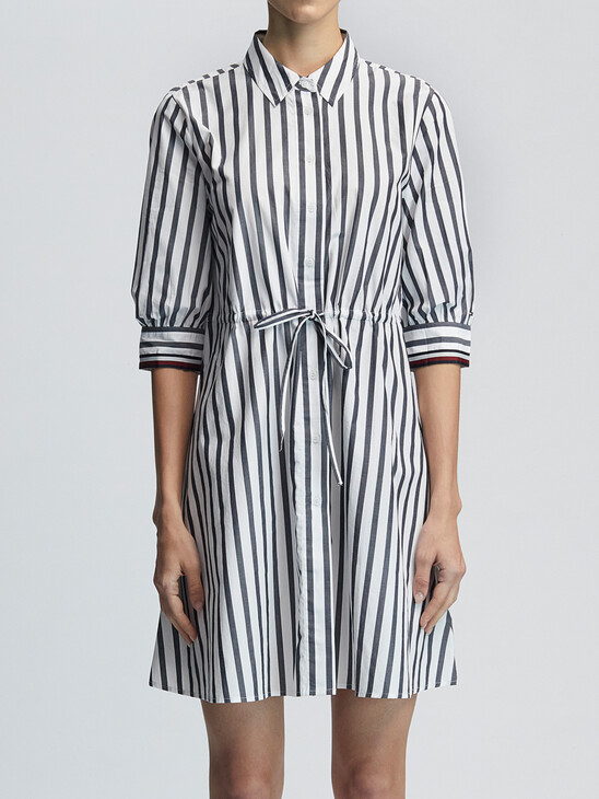GLOBAL STRIPE CUFF ORGANIC COTTON SHIRT DRESS