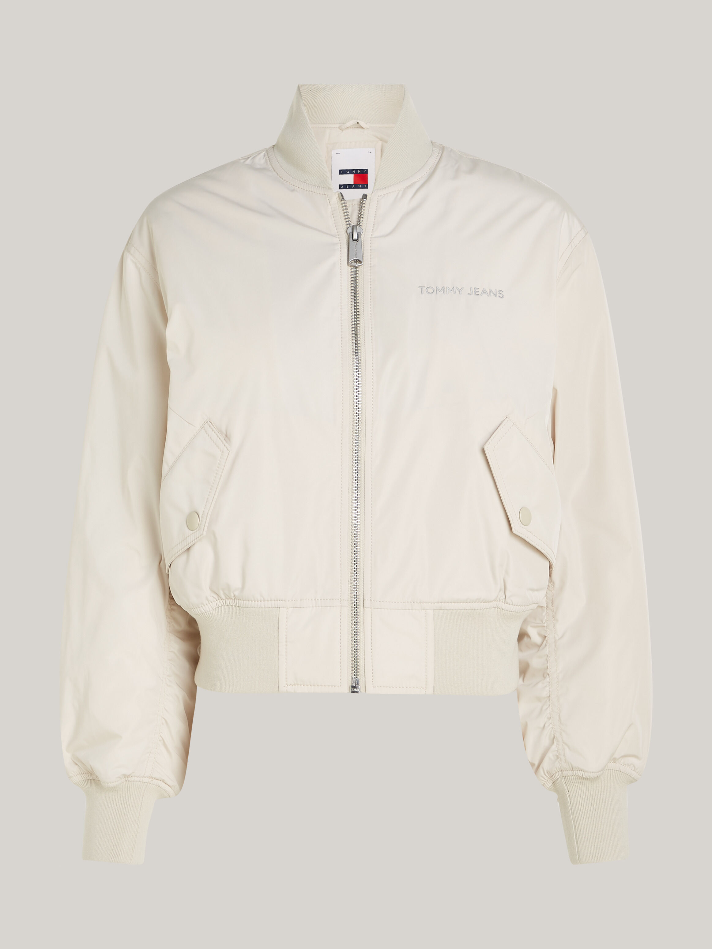 White nylon bomber online jacket