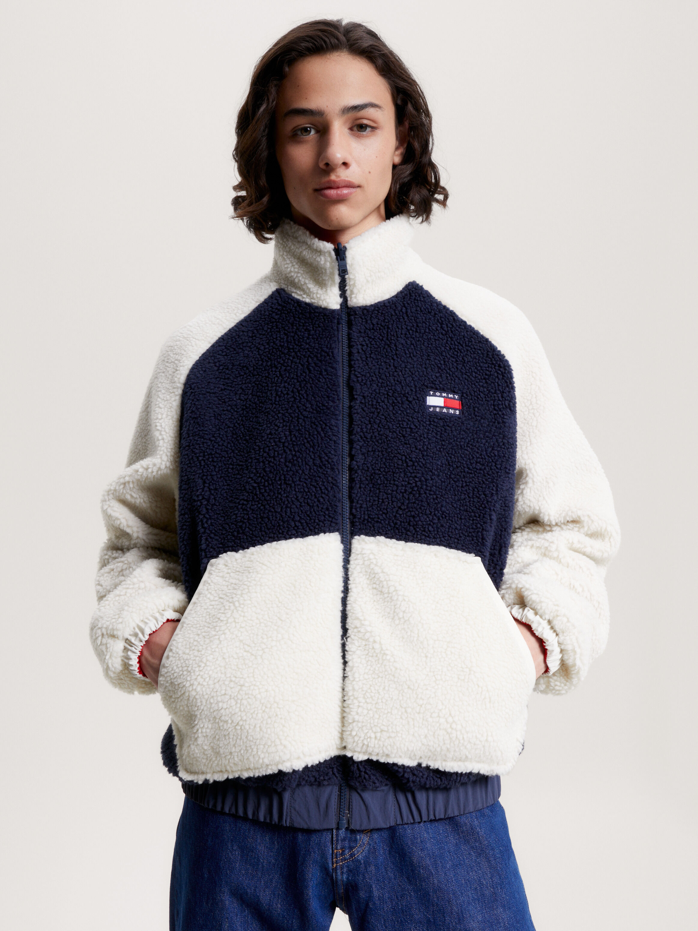 Reversible Colour Blocked Relaxed Sherpa Jacket