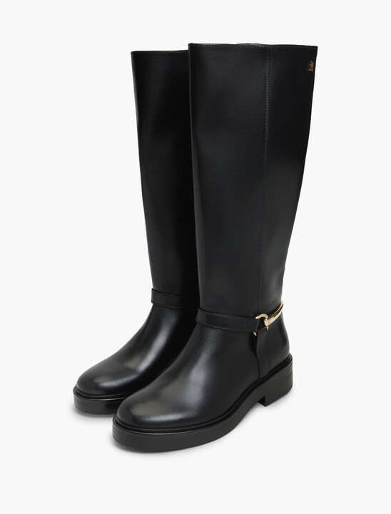 Gold-Tone Hardware Leather Riding Boots