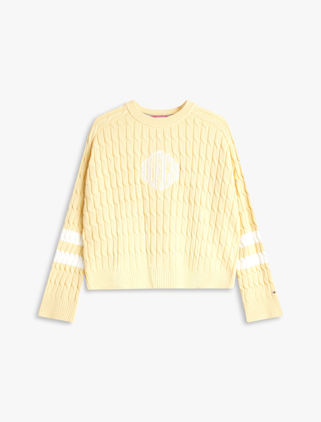 Logo Embroidery Relaxed Cable Knit Jumper, Zesty Yellow, hi-res