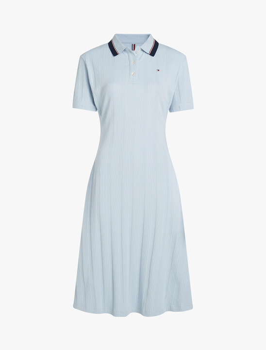 Rib Knit Polo Midi Dress, Breezy Blue Rib Knit Polo Midi Dress