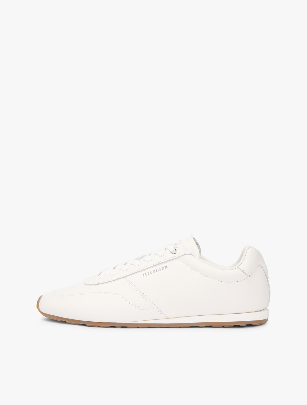Low Profile Logo Leather Trainers, Ecru, hi-res