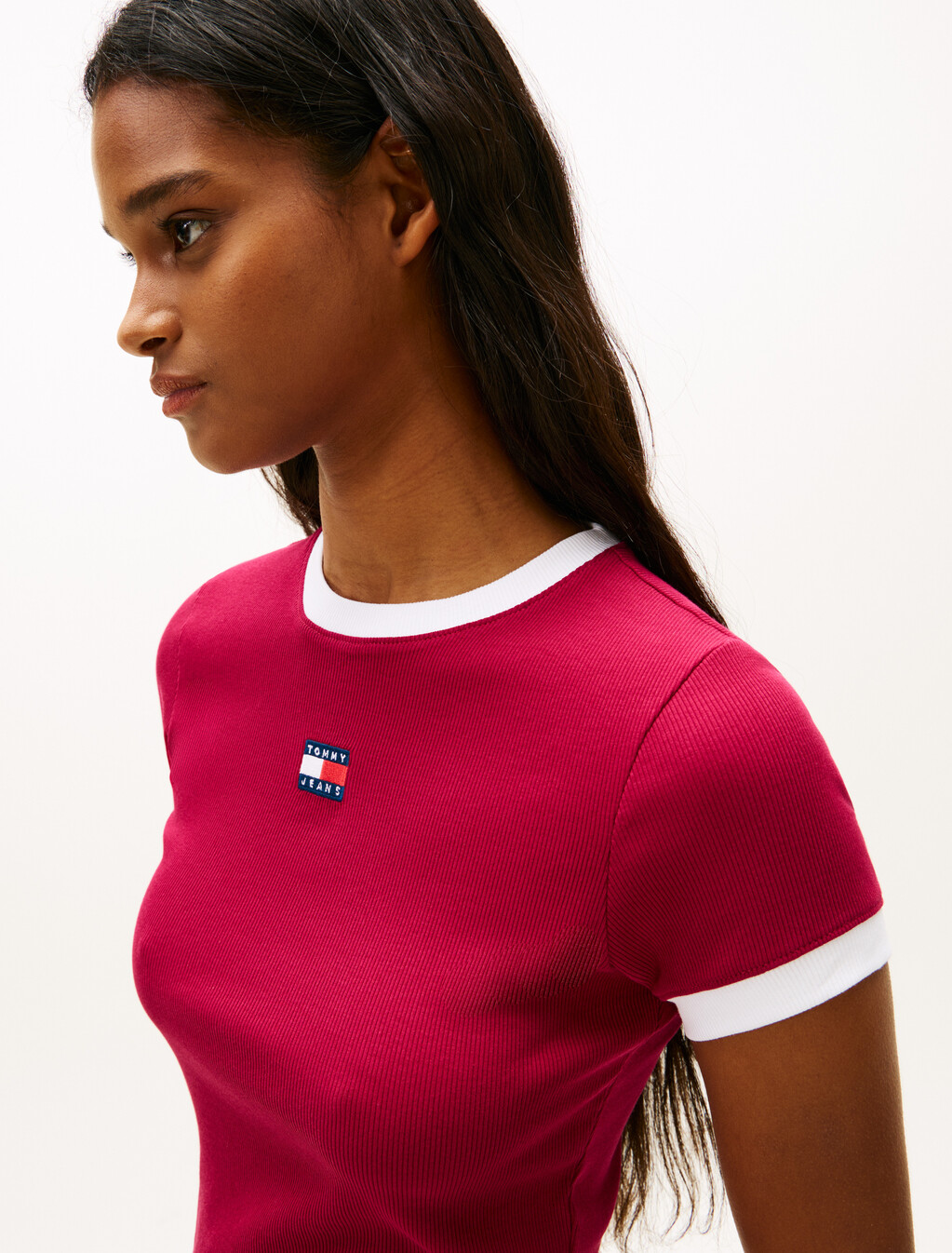 Tommy Badge Ribbed Slim T-Shirt, Lavish Cerise, hi-res