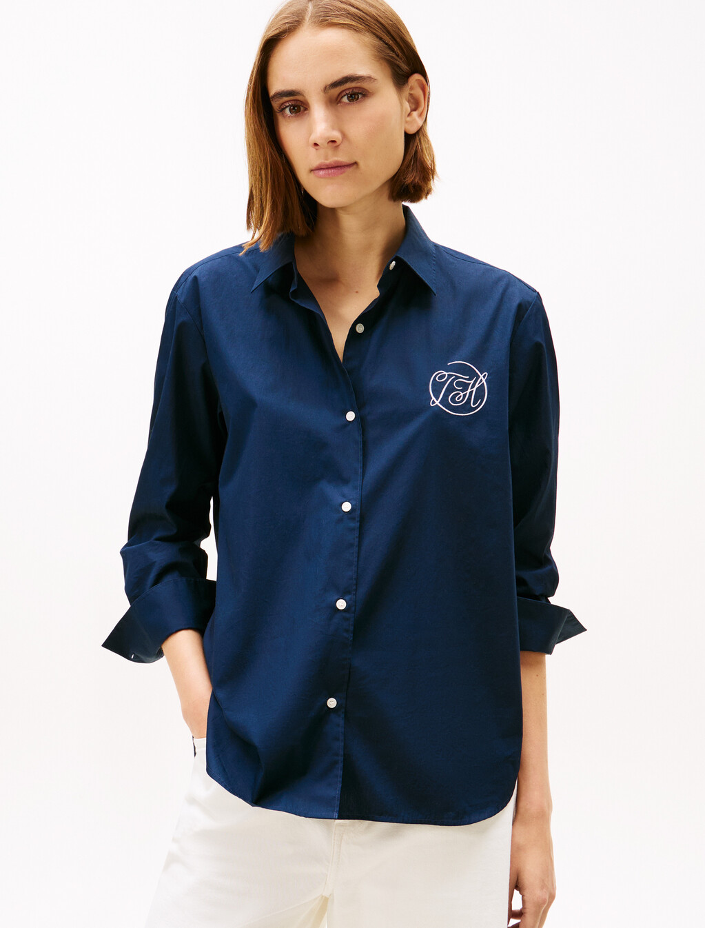 Essential Poplin Easy Fit Shirt, Dark Night Navy, hi-res