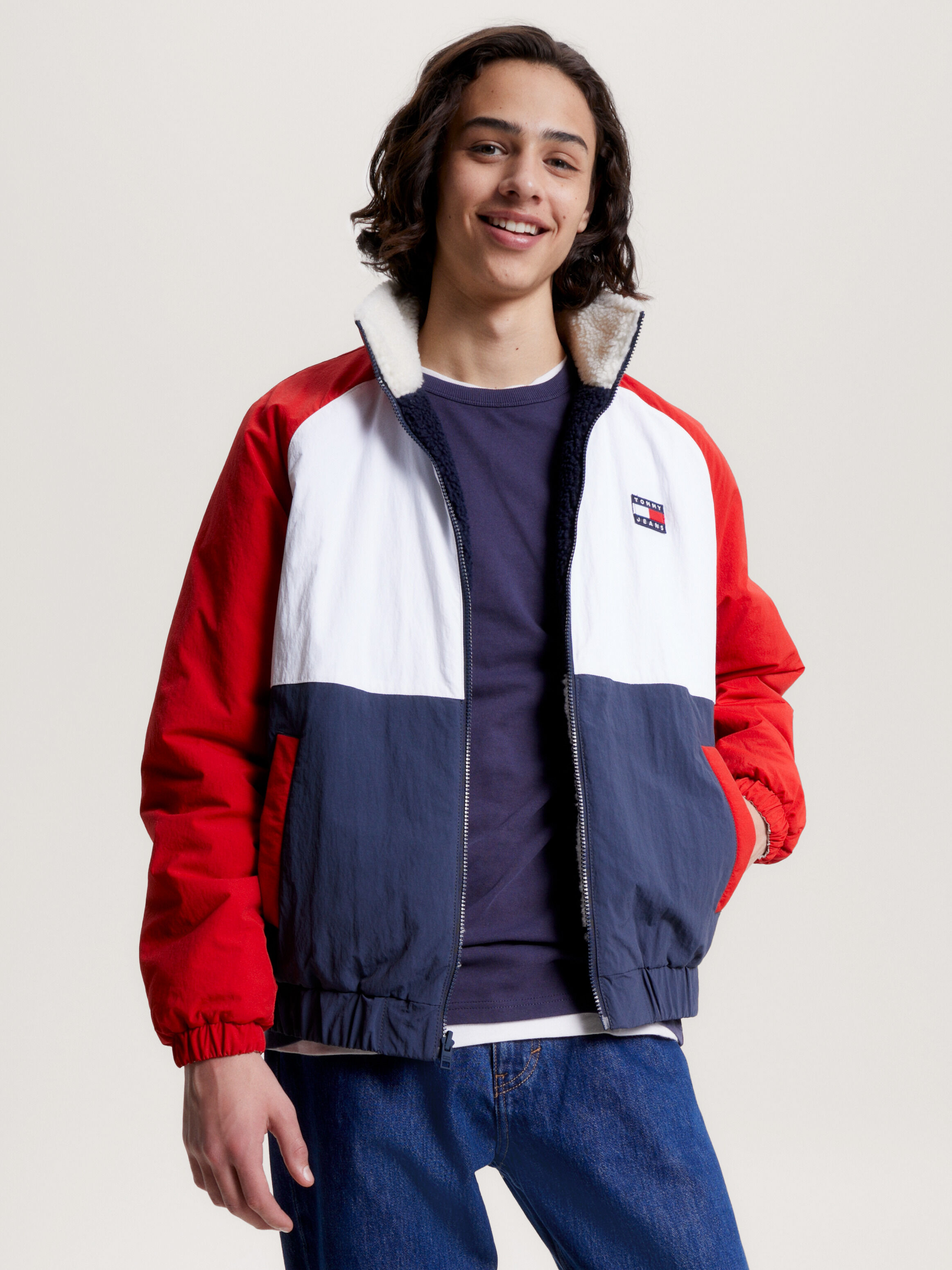Reversible Colour Blocked Relaxed Sherpa Jacket