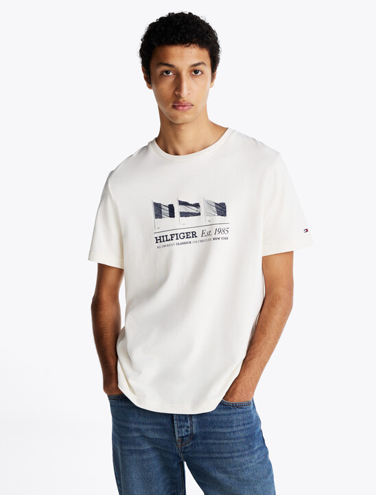 Hilfiger Flags T-Shirt, Ivory Petal Hilfiger Flags T-Shirt