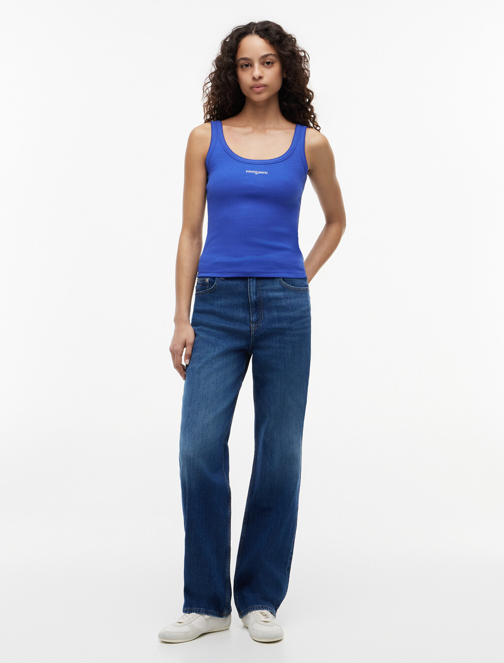 Logo Embroidery Slim Ribbed Tank Top, Noble Blue, hi-res