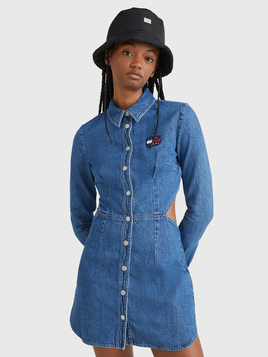 FITTED FADED DENIM SHIRT DRESS