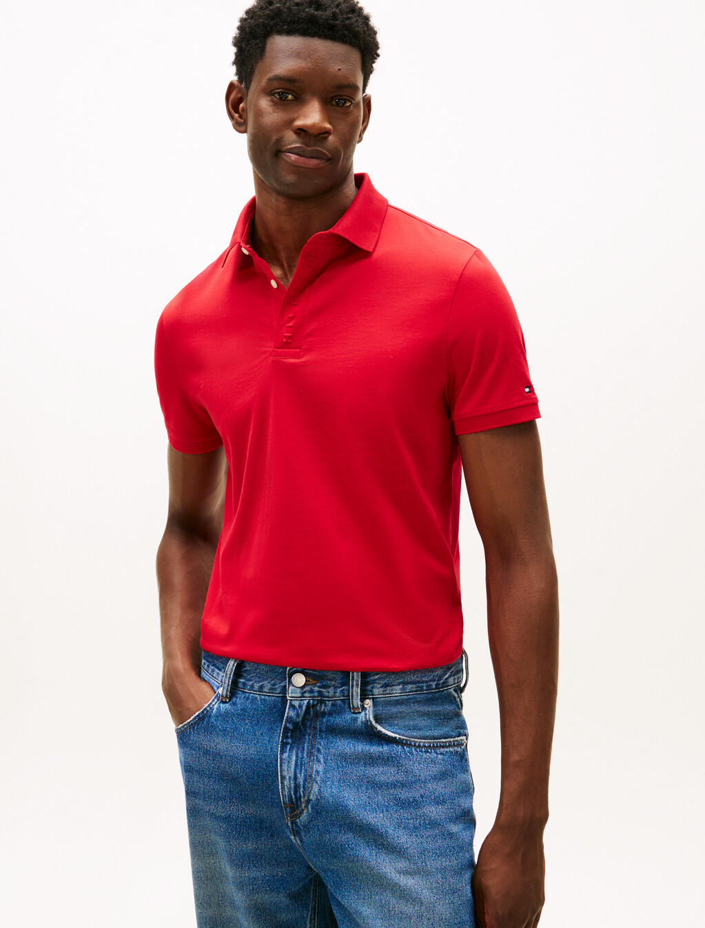 Hidden Placket Regular Polo, Medium Red, hi-res