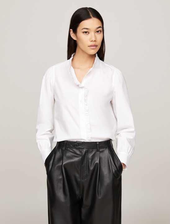 Ruffle Mock Turtleneck Regular Fit Shirt
