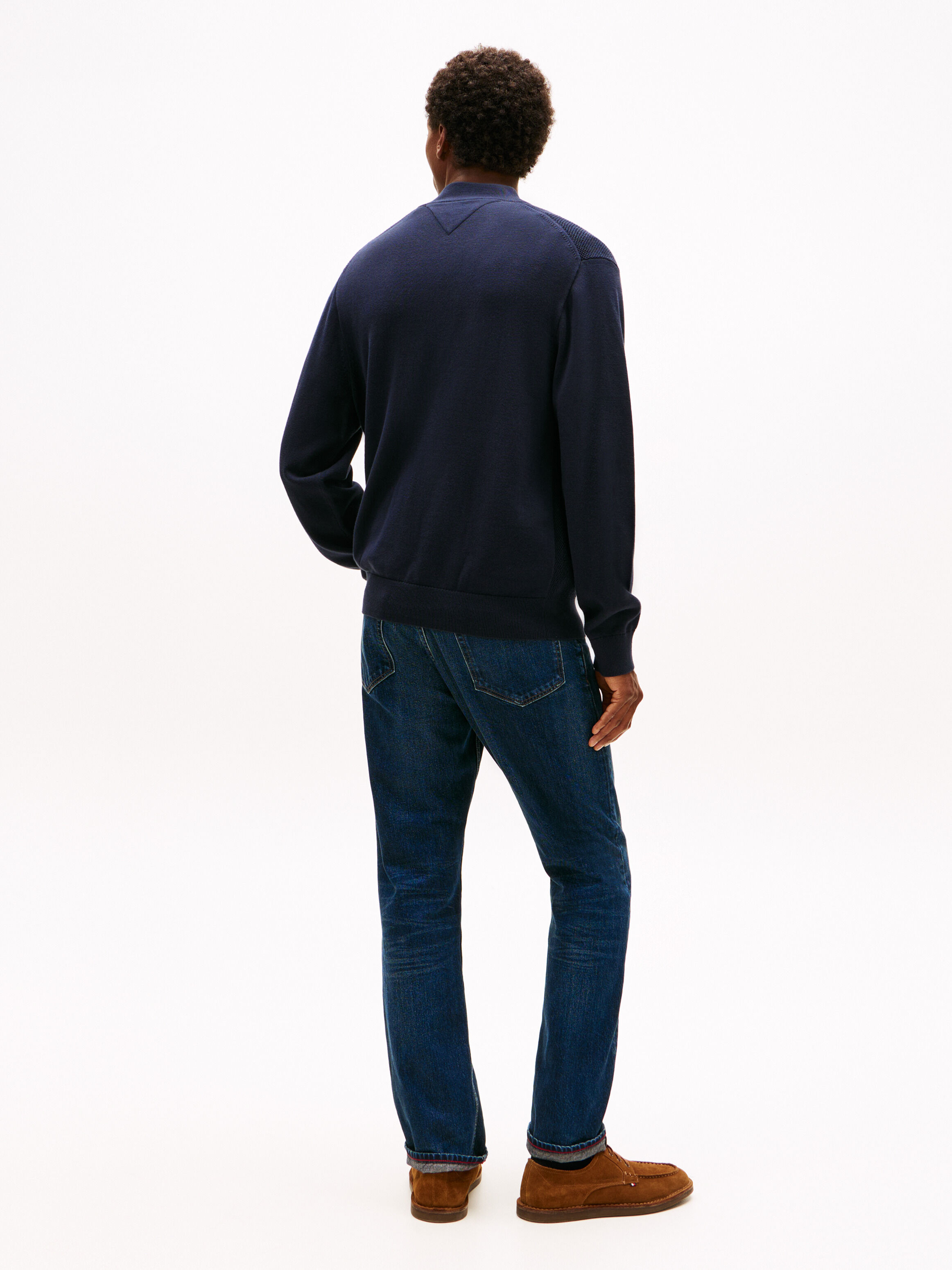 Textured Zip Through Bomber Jacket | blue | Tommy Hilfiger Singapore