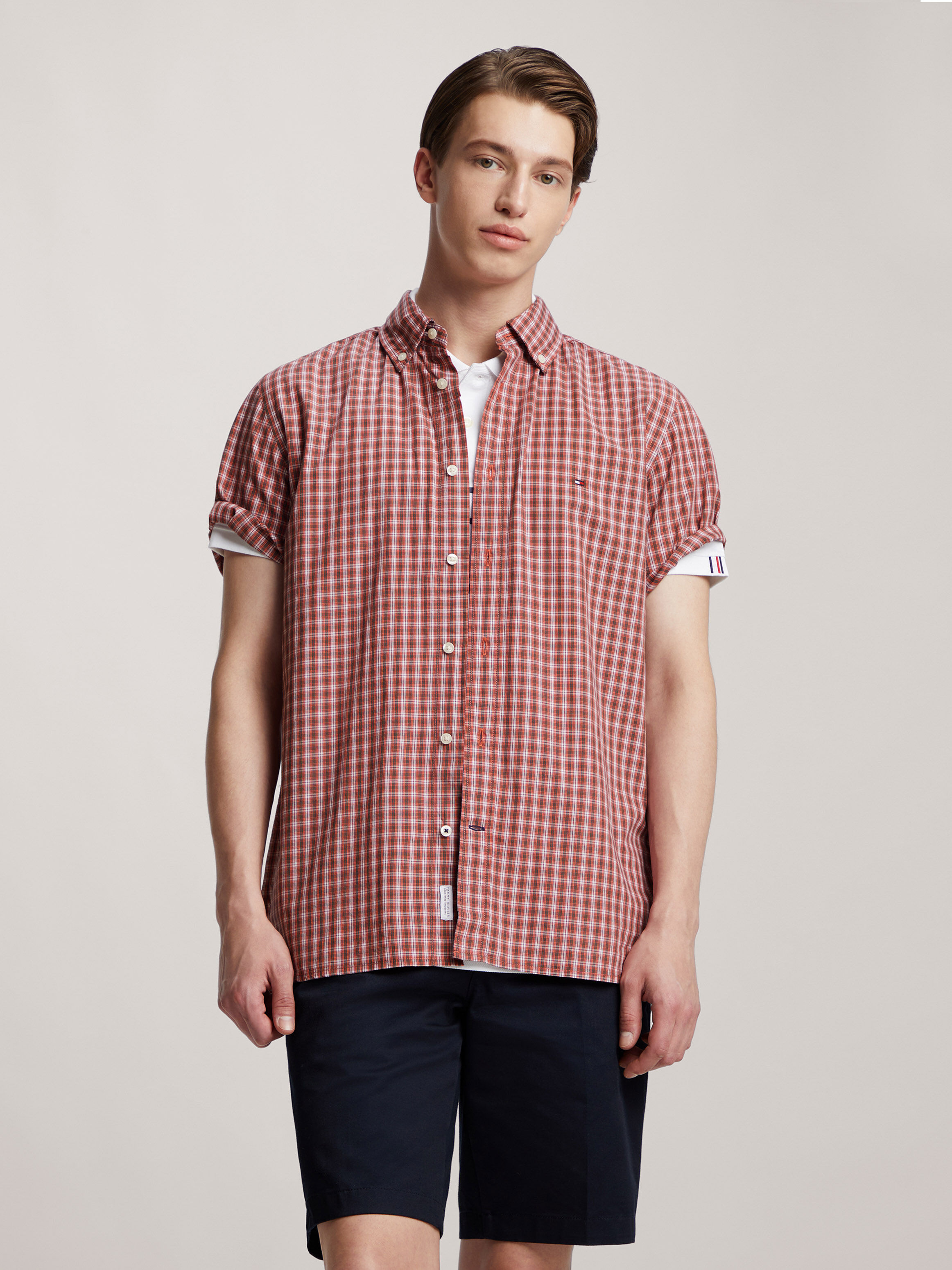 Gingham short clearance sleeve shirt