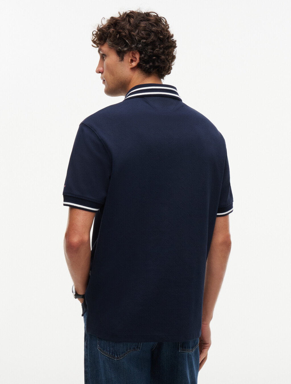 Relaxed Fit Foulard Jacquard Polo Shirt, Navy Blue, hi-res