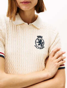 Tommy Crest Cable Knit Sweater, Htr Oatmeal Gs Tipping, hi-res