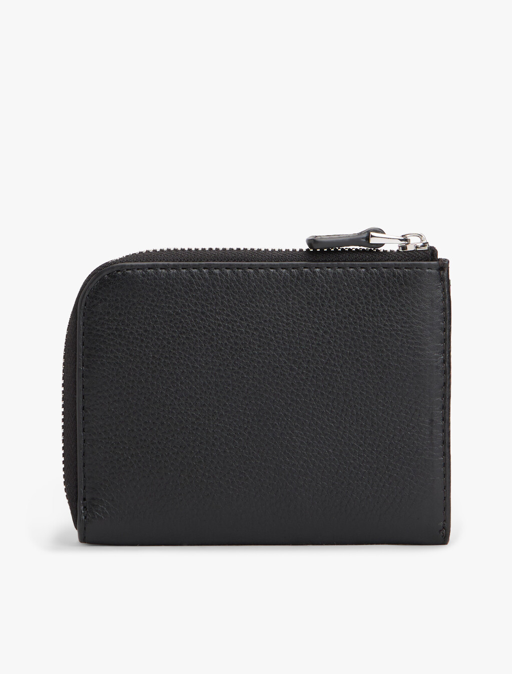 Casual Leather Zip-Around Wallet, Black, hi-res