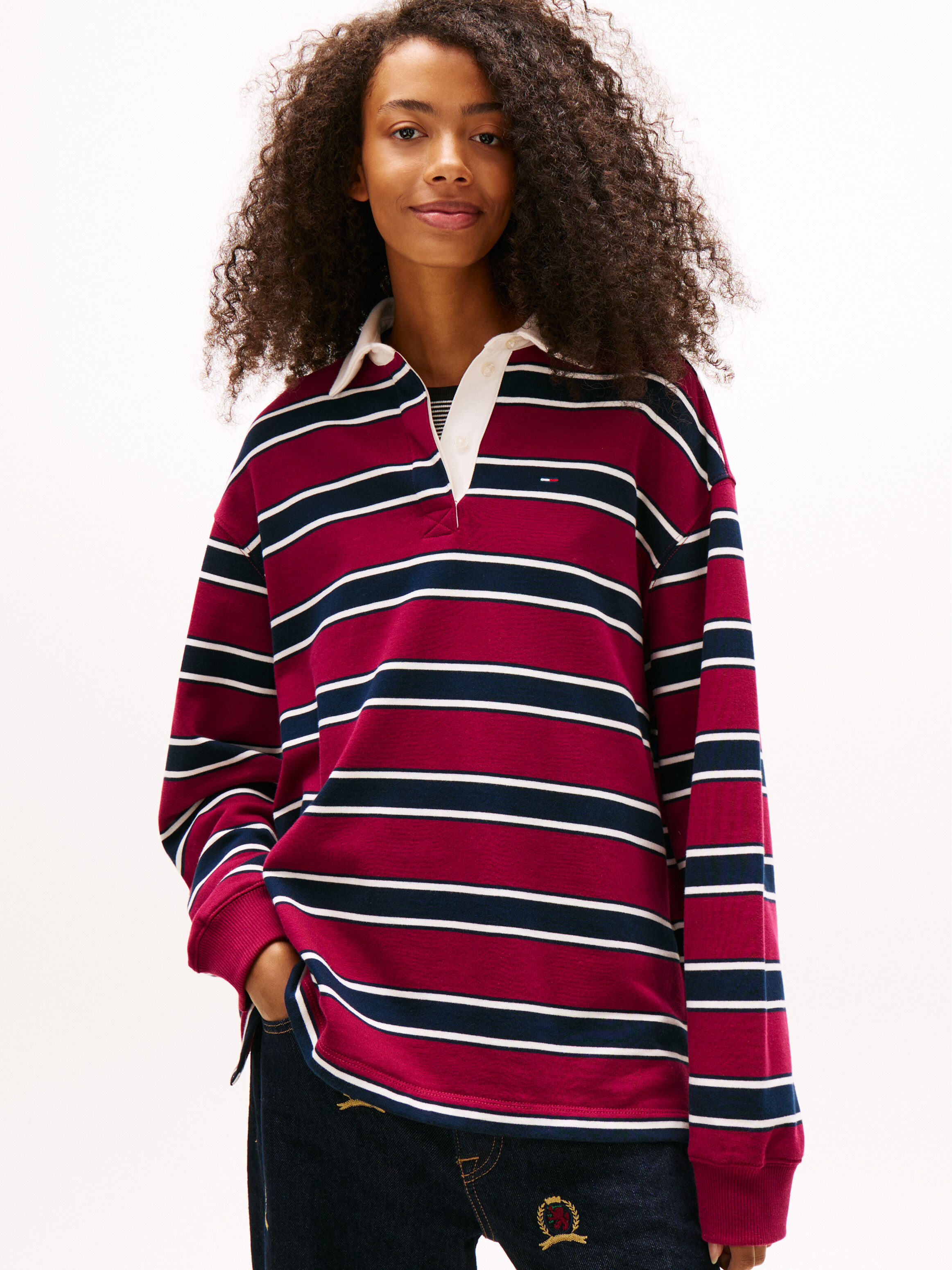 Relaxed Stripe Rugby Shirt | red | Tommy Hilfiger Singapore
