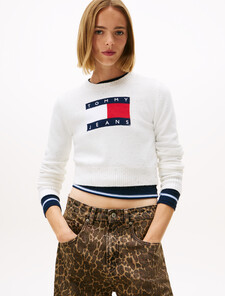 Tommy Flag Sequin Slim Jumper, Ancient White, hi-res