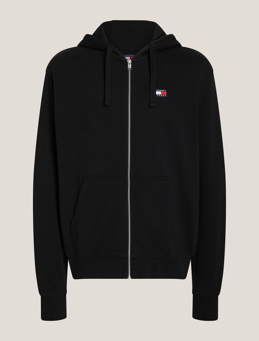 Logo Badge Relaxed Zip Thru Hoodie, Black, hi-res