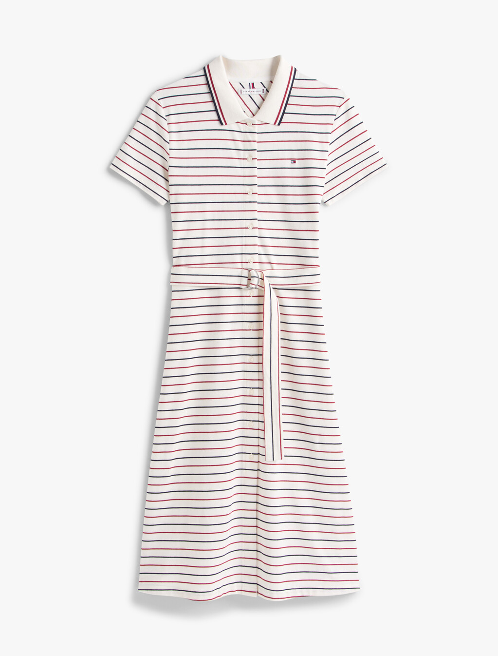 Asia Fit Midi Fit & Flare Polo Dress, Multi Stripe Ivory/Red/Navy, hi-res