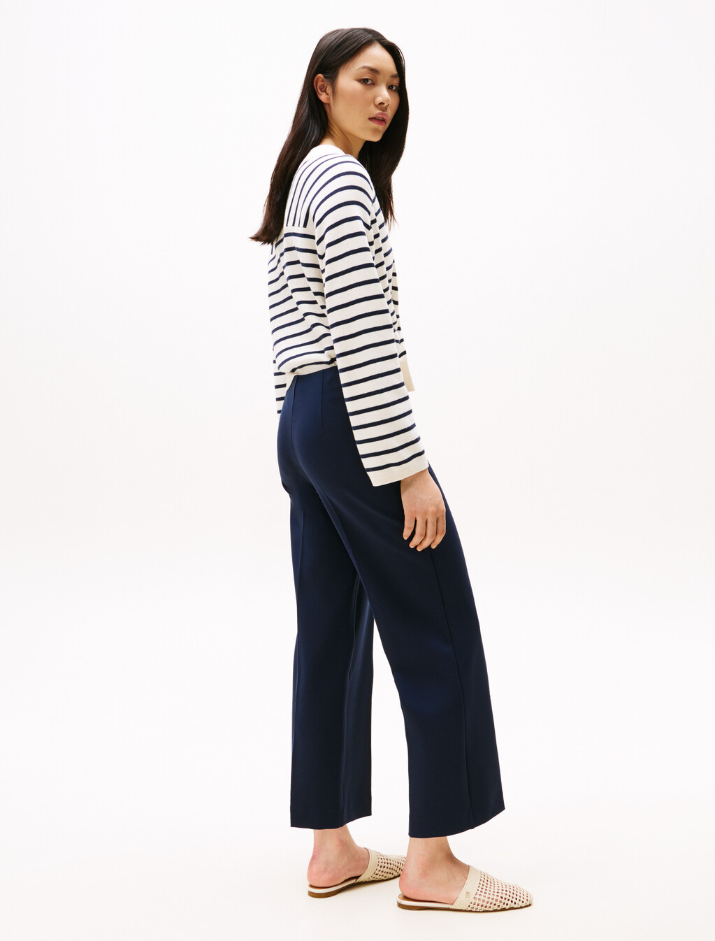 Ponte Knit Golden Button Ankle Pant, Dark Night Navy, hi-res