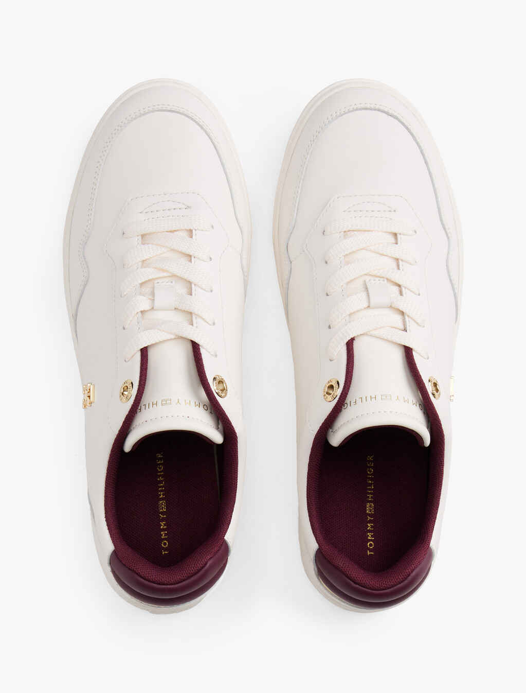 Leather TH Monogram Plaque Court Trainers, Ancient White, hi-res