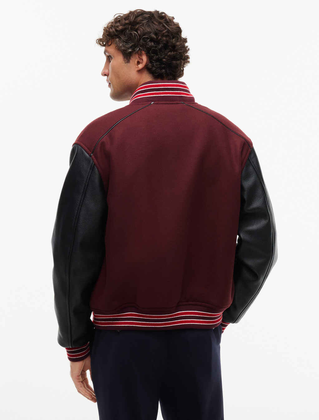 Wool Blend Varsity Jacket With Cashmere, Burgundy Velvet, hi-res