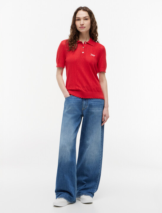 Pointelle Flag Short Sleeve Polo Jumper