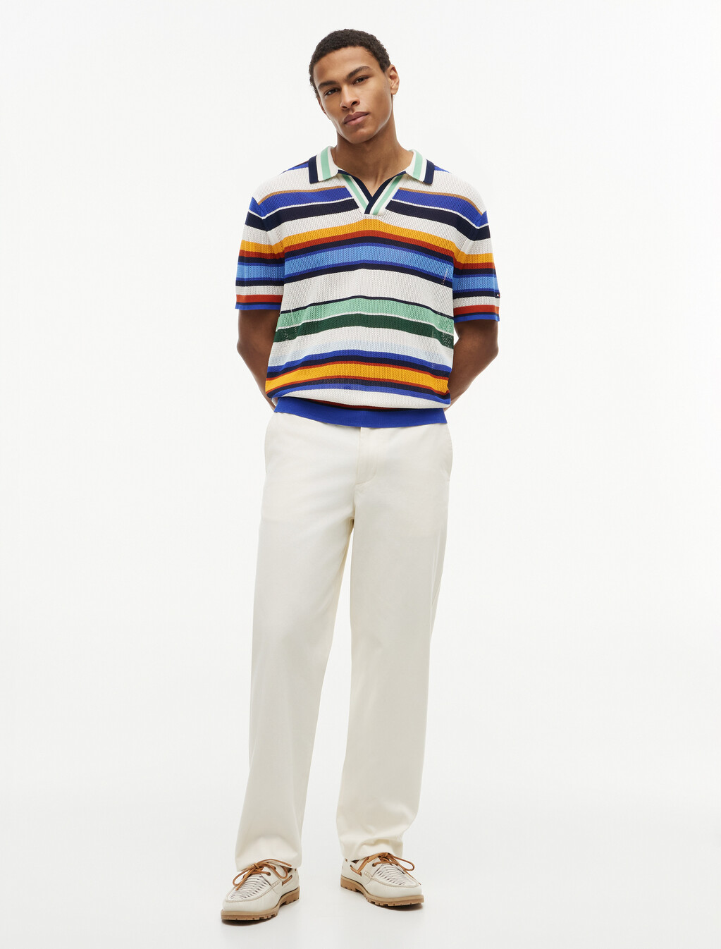 Relaxed Fit Multicolour Stripe Polo Shirt, Regal Blue/ Multi, hi-res