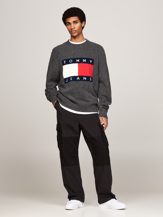 Flag Badge Mélange Jumper With Wool