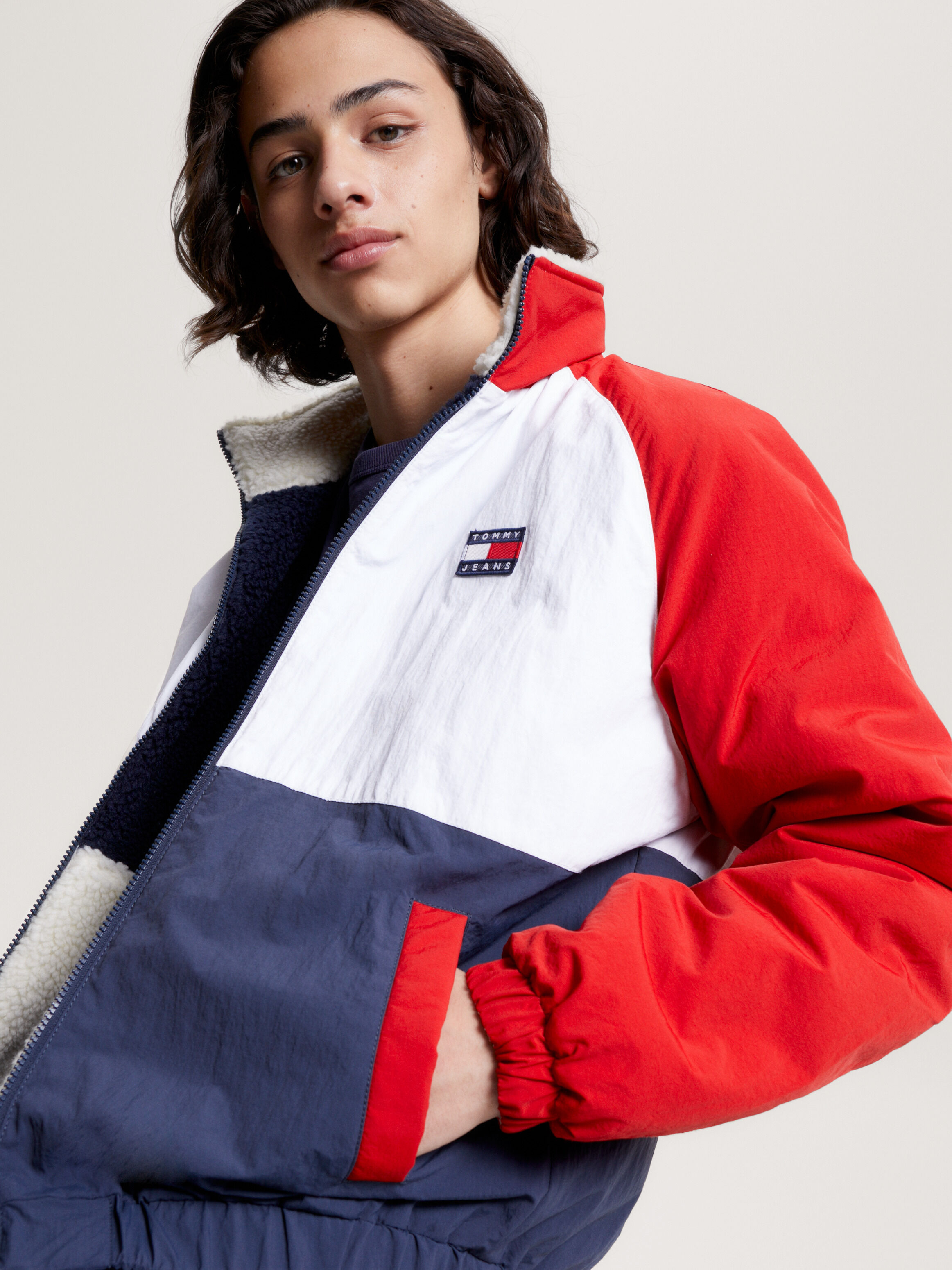 Reversible Colour Blocked Relaxed Sherpa Jacket